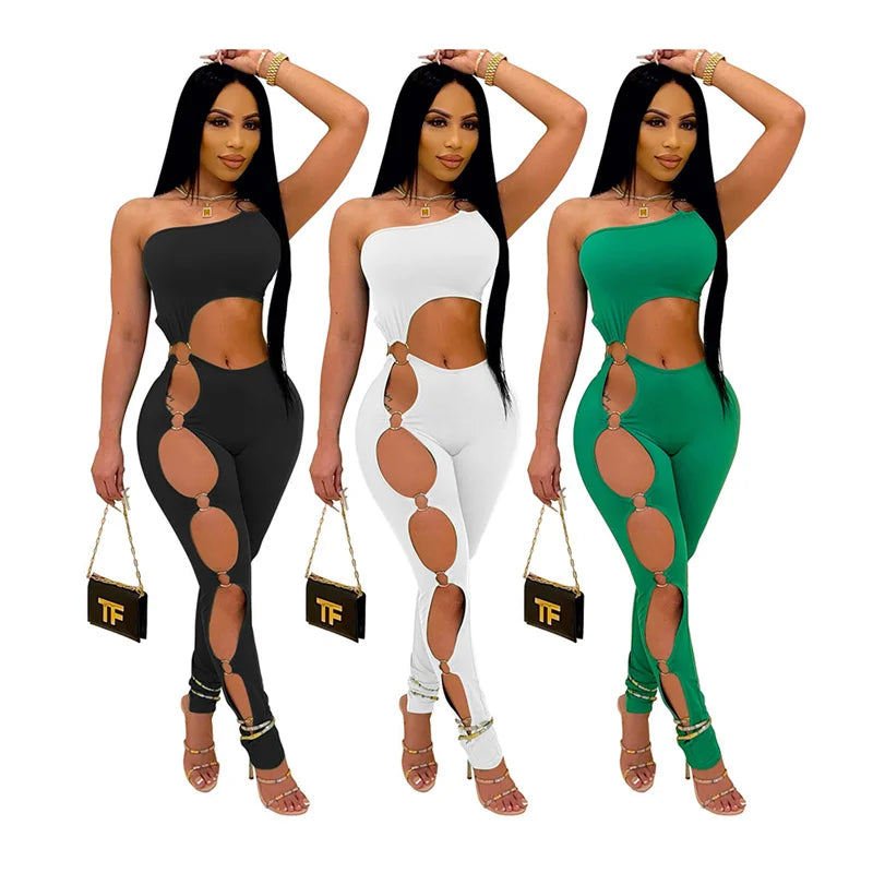 One Shoulder Bodycon Jumpsuit