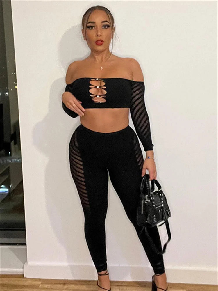 Two Piece Sets Hotsweet Sexy Out Crop Tops Skinny Pants