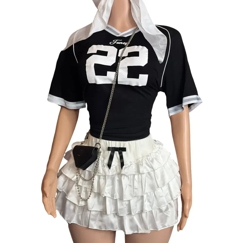 Tshirt And Bow Ruched Mini Skirts Two Piece Sets Sweet