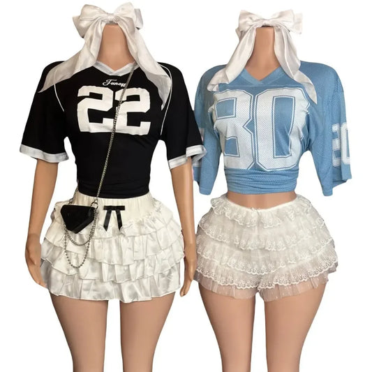 Tshirt And Bow Ruched Mini Skirts Two Piece Sets Sweet