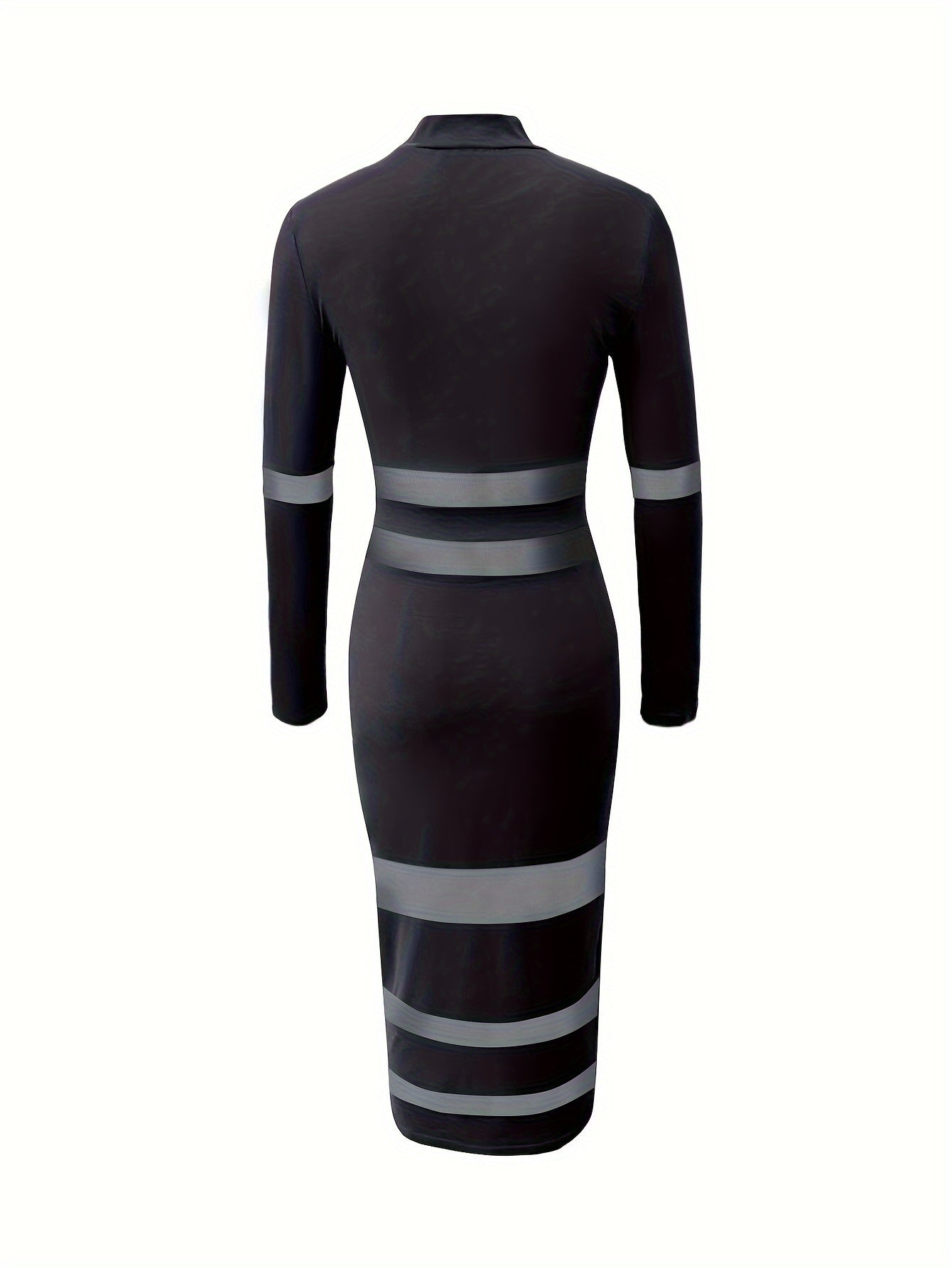 Long Sleeve Crew Neck Slim Fit Mesh Panel Dress